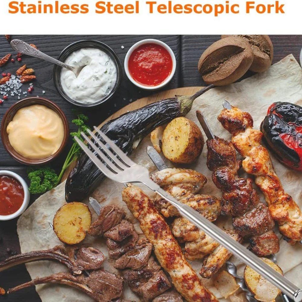 

Creative Fork BBQ Telescopic Extendable Food Fruit Dessert Long Handle Fork Stainless Steel Cutlery Forks Tableware Bento Spoon