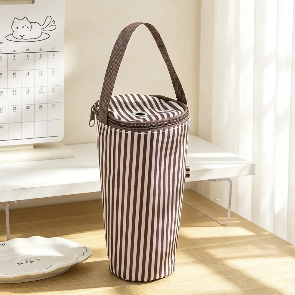 Cloth Bubble Tea Cup Sleeve Striped Pattern Carry Handle Drink Cup Carrier Thermal Insulation Portable Structure