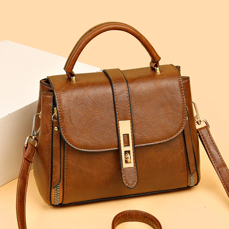 Designer High Quality Female Purses and Handbags Retro Oil Wax Skin Leather Shoulder Crossbody Bags for Women Luxury Hand Bag