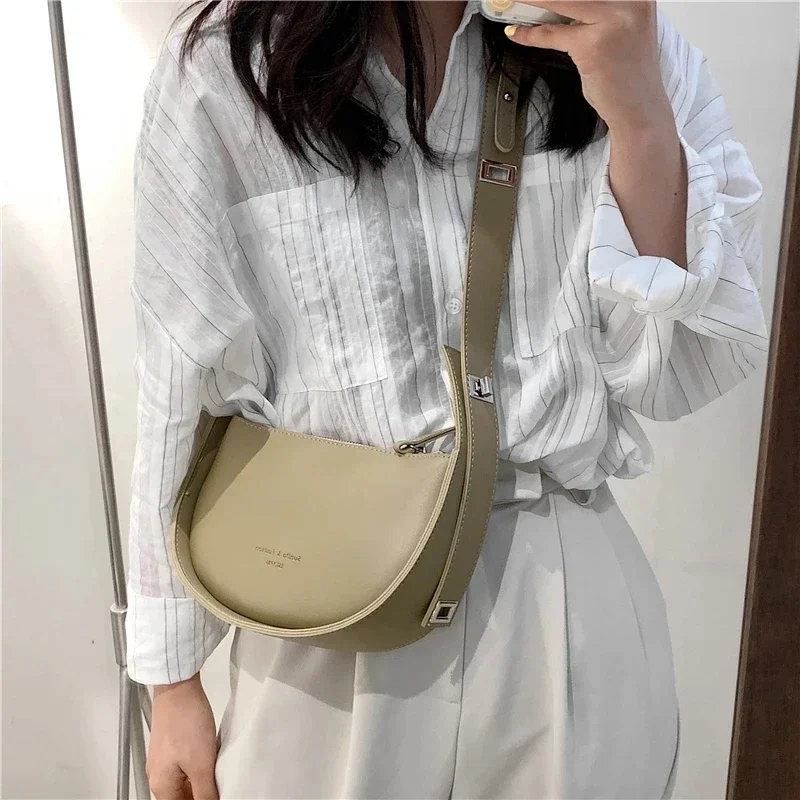 Designer Brand Adjustable Wide Strap Girls Purses And Handbags For Women Semicircle Saddle Shoulder Crossbody Bags For Women