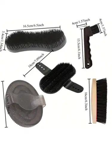 Imagen 2 del producto Kit de 5 piezas para el cuidado del caballo - Juego completo de cuidado para establos - Cepillo de plástico, cepillo para el cuerpo, limpiador de pezuñas y más para caballos y ponis