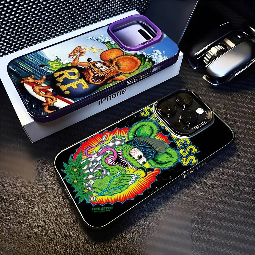 

Cartoon Rat Fink Art Phone Case For iPhone 16,15,14,13,12,11,Mini,Pro,MAX Black Matte Shockproof Cover
