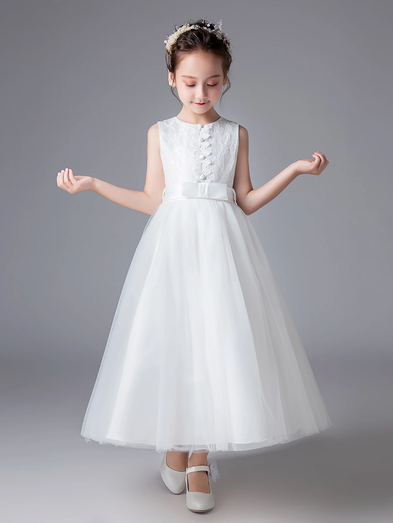 Lace Girls Wedding Dress Embroidered Birthday Party Dresses Communion Dresses for Kids Pageant Gown