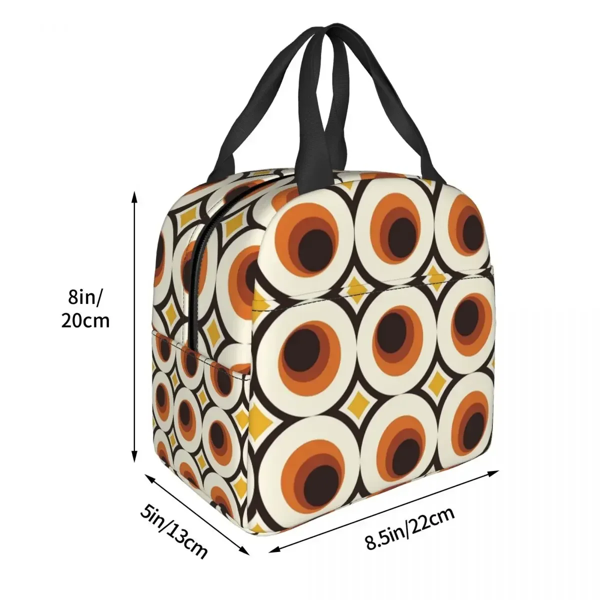 1970s Orange Mid-Century Modern Circle 1 Insulated Lunch Bag for Women Children Leakproof Food Boxes Thermal Lunch Box Tote