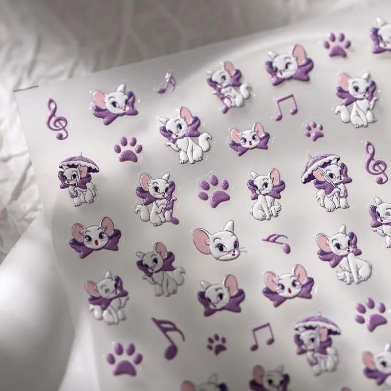 Disney The Aristocats Marie Cat Purple Three-Dimensional Sticker Kawaii Cartoon Cute Hand Account Luggage Decoration Girl Gift