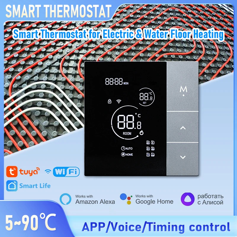 LCD Smart Thermostat for Electric & Water Floor Heating,Tuya WiFi APP/Voice Remote Control Smart Home Temperature Control System