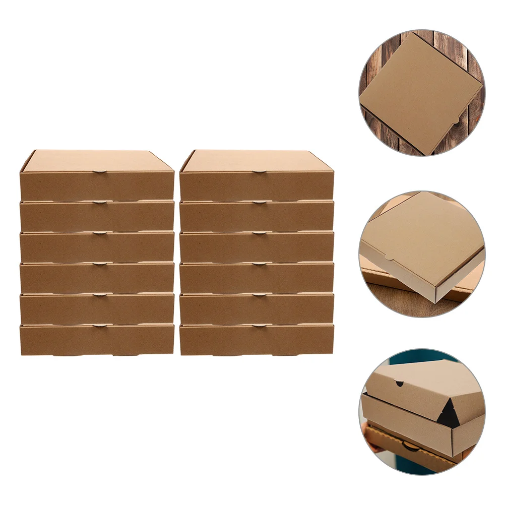 12 Pcs Pizza Wrapping Case Mini Box Take Out Container Bakery Boxes Light Brown Paper