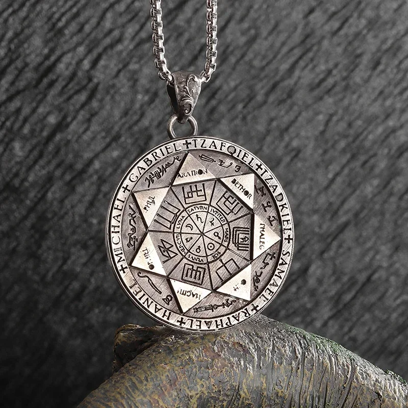 Seven Angels Magic Circle Solomon\\'s Seal Amulet Necklace Pendant Men\\'s Punk Retro Lucky Amulet Jewelry