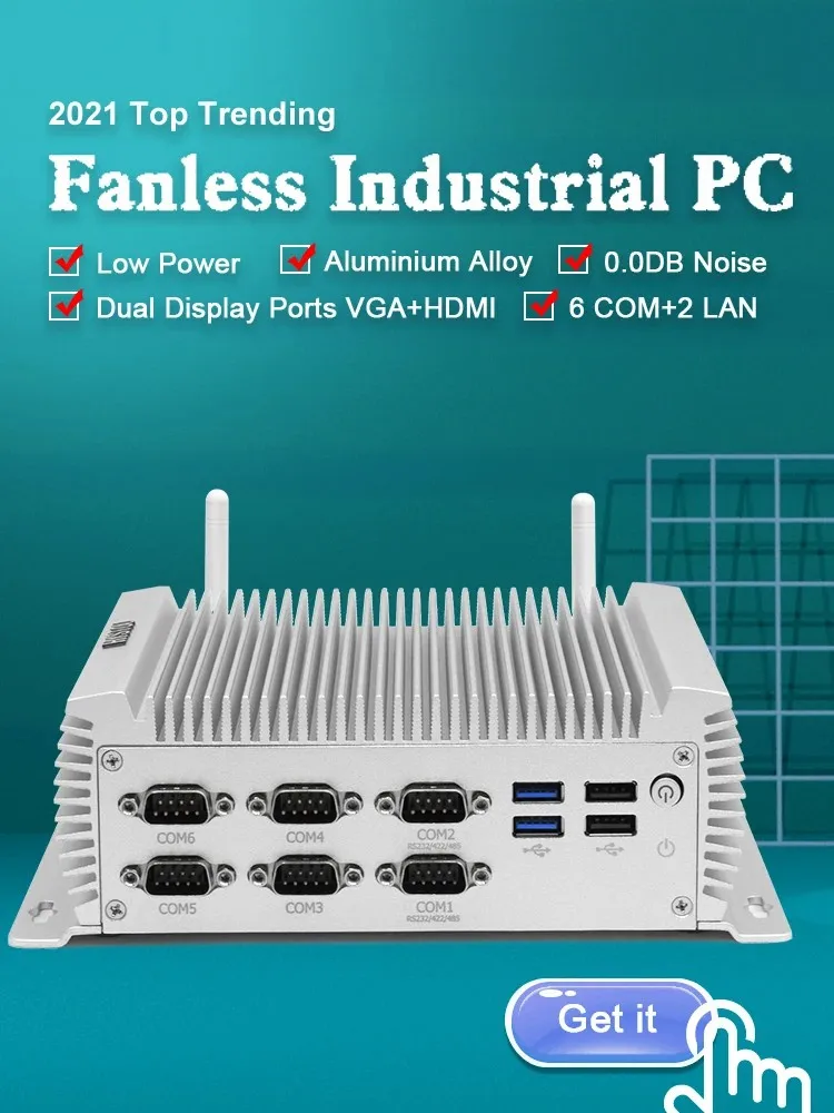 Industrial PC fanless mini pc core i7‑4500U RS232 RS485 COM port embedded pc Win10 VGA HD serial parallel mini pc