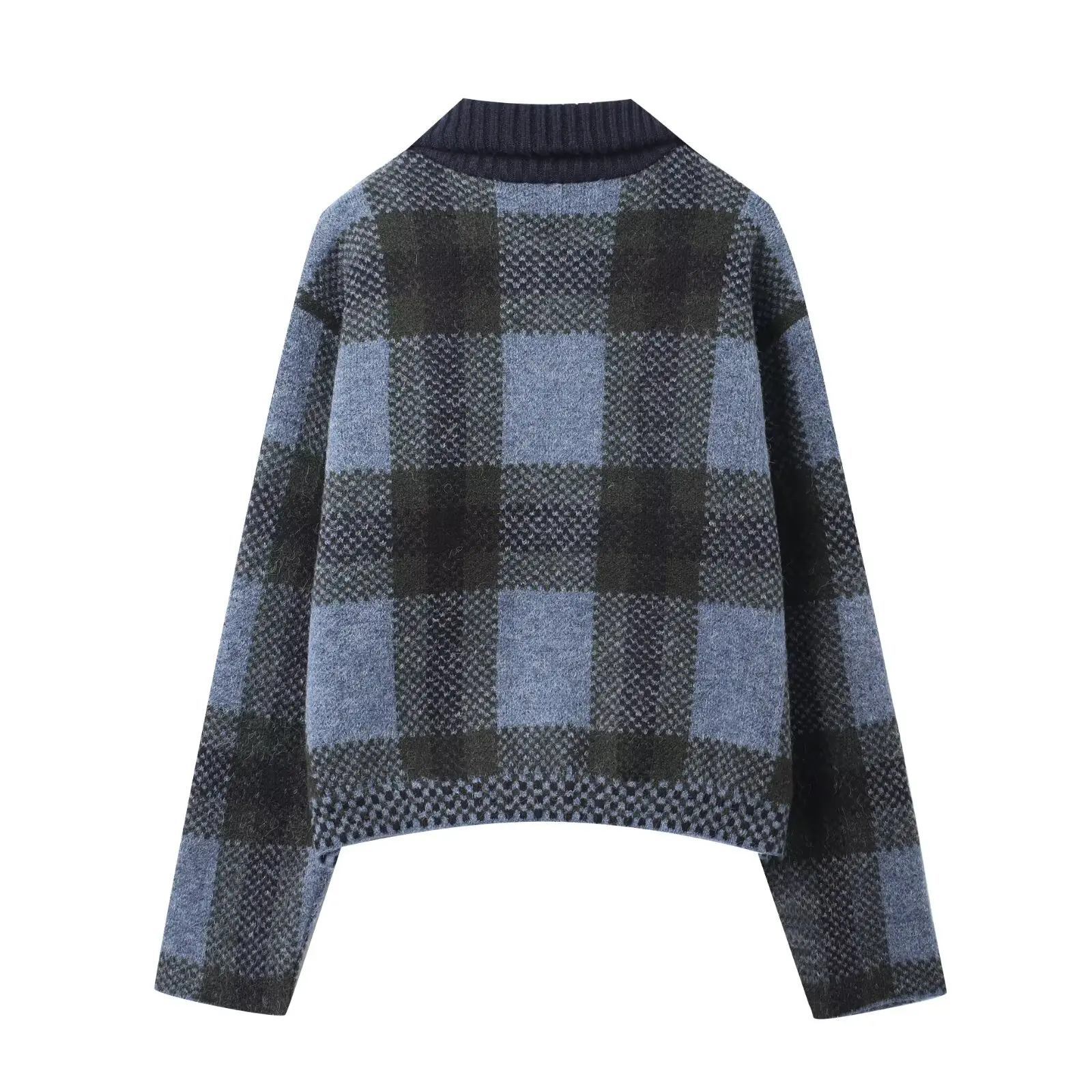 Women's Vintage Plaid Knitted Cardigan Female Loose Long-Sleeved Zipper Sweater Jacket  Autumn Winter Lady Street Knitwear