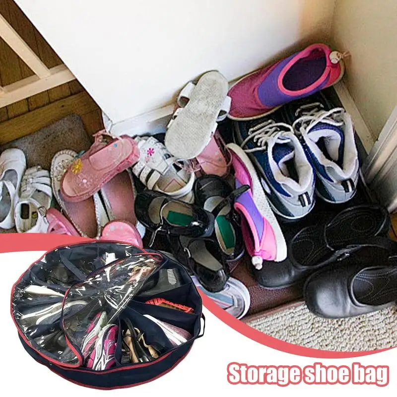 Under Bed Shoe Storage 10 Dividers Round Closet Shoe Organizer Travel Shoe Bags With Clear Cover Portable Multifunction Closet