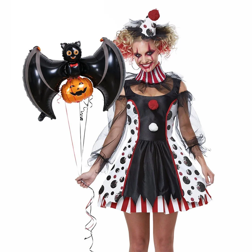 Halloween Women Terrible Evil Circus Clown Costume Broken Voodoo Doll Cosplay Dress Clown Dream Evening Dress