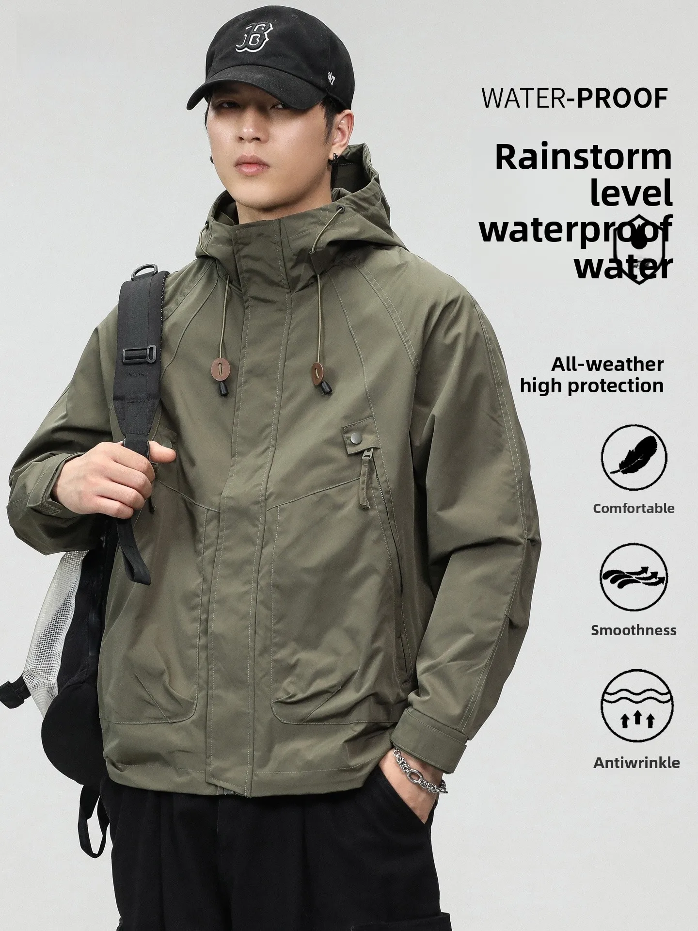 

Мужская демисезонная куртка свободного кроя, ветрозащитная, водонепроницаемая, повседневная рабочая одежда из полиэстера, с длинными рукавами, на молнии