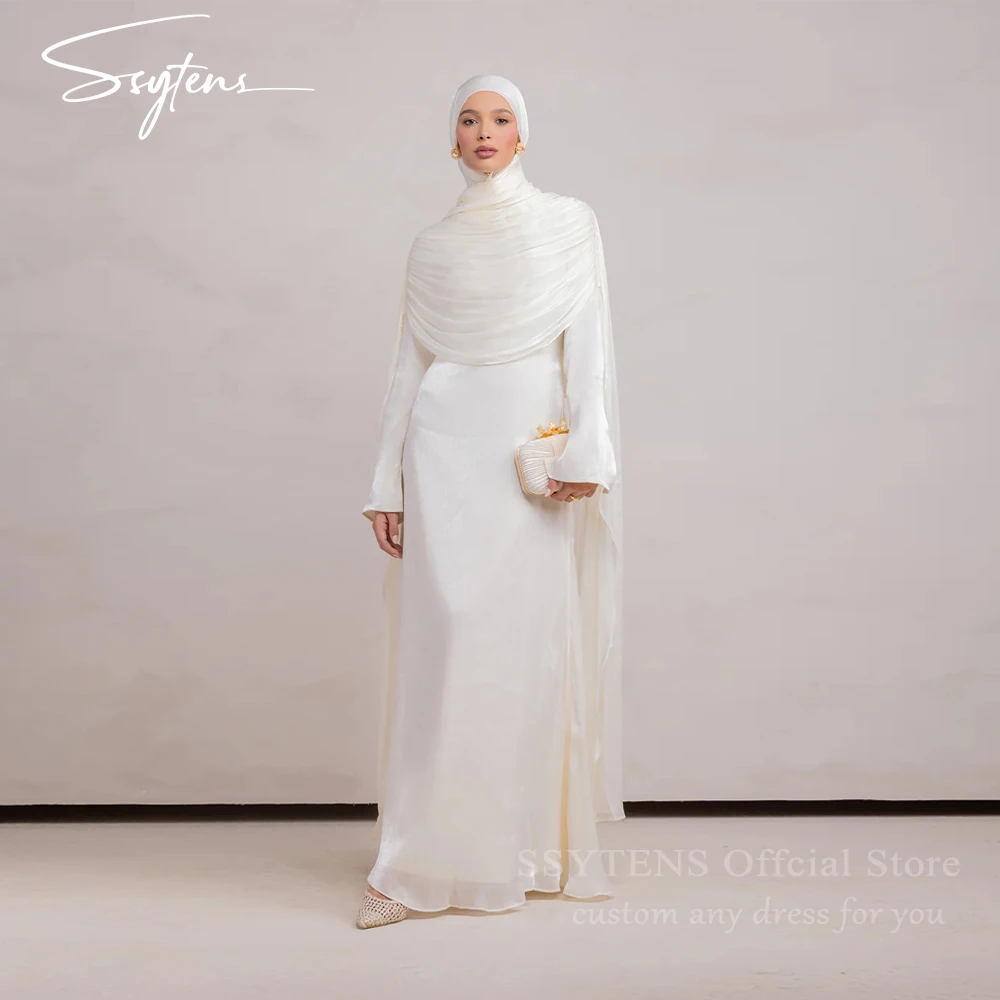

SSYTENS Modest Pleat Muslim Mermaid Wedding Dresses Women Long Sleeves With Cape Islam Bridal Gown Robe De Mariée Customized
