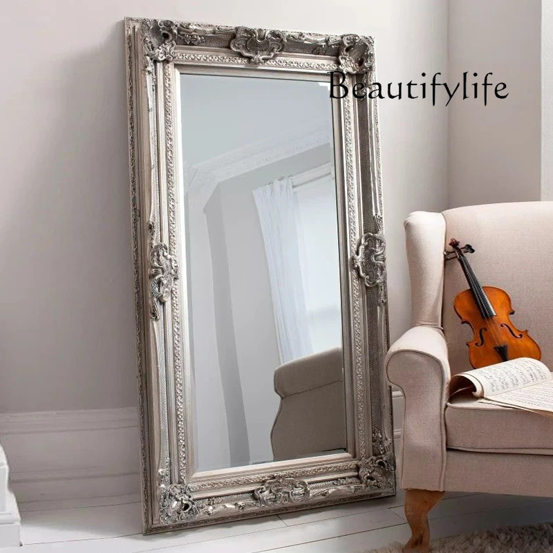 Nordic retro carved full-body mirror home simple floor vanity mirror