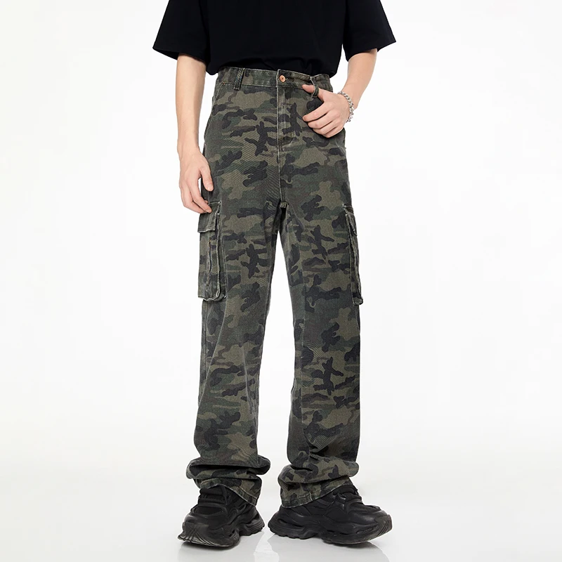 American High Street Hiphop Camouflage Jeans uomo 2024 New Loose All-Match Pu Shuai Street tuta a gamba dritta