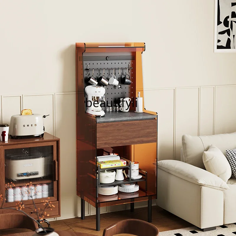 Acrylic sideboard against the wall, kitchen rack, coffee machine, Nordic modern wine cabinet