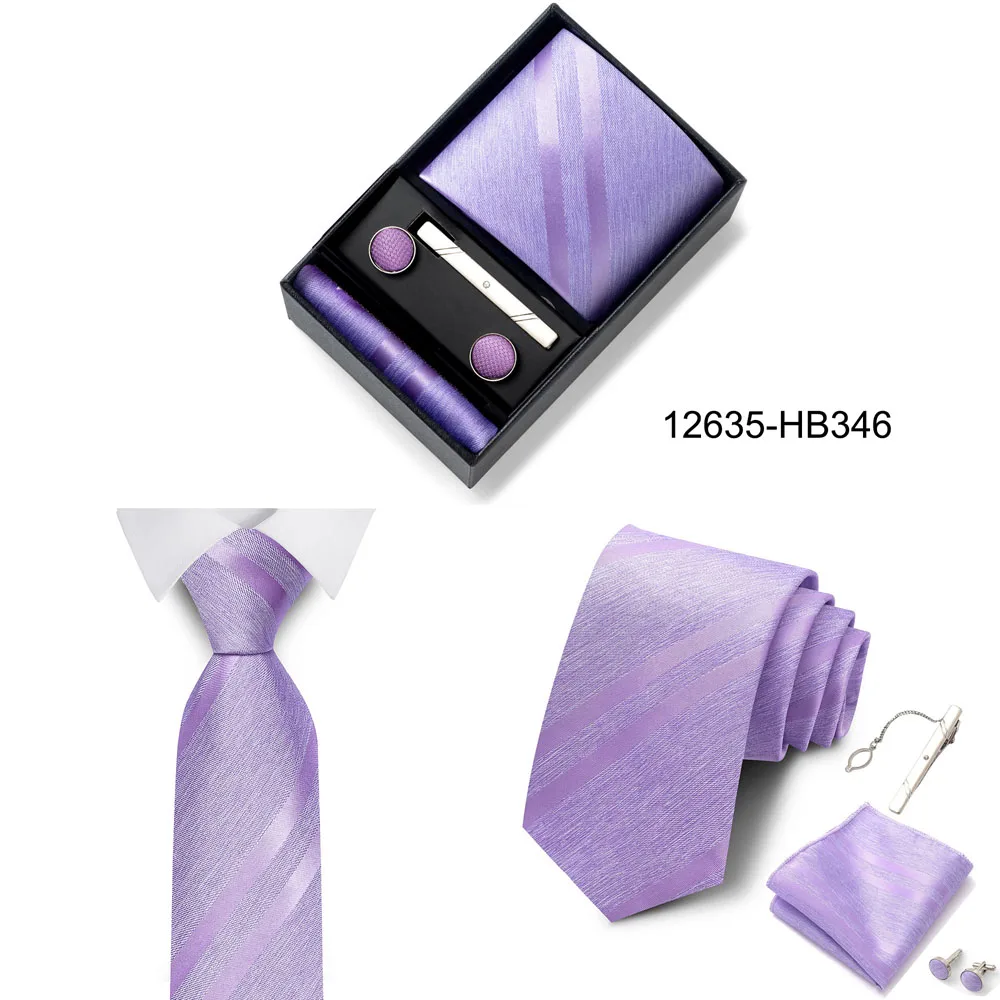 Heißer Verkauf Urlaub Geschenk Box Für Männer 8 cm Krawatte Taschentuch Manschettenknopf Clip Set Blau Druck Hochzeit Geschenk Fit Business – Detail 10