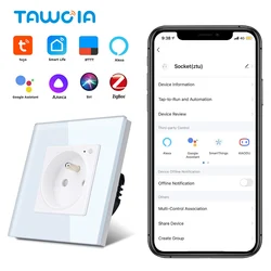 TAWOIA-enchufe de pared Zigbee, toma de corriente de vidrio estándar francés, funciona con Alexa, Tuya, Google Home, Yandex