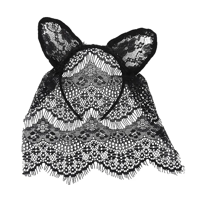 

10pcs Women Black Lace Cat Ears Masquerade Mask Half-faced Lace Cover Headband for Carnival Party Costume Halloween Christmas
