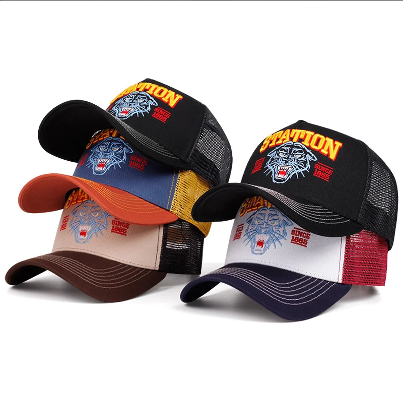 2025 Fashion New STATION Tiger Head Personalized Truck Hat Street Dance Hip Hop Hat Daily Cycling Sunshade Baseball Hat Mesh Hat