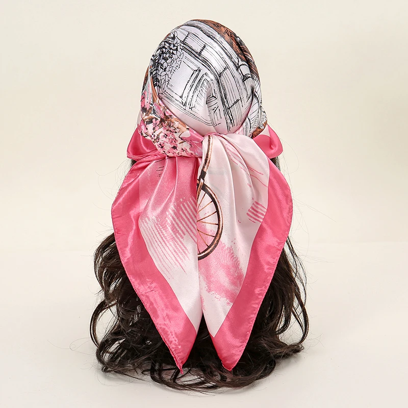 Printed Satin Silk 60 Square Scarf Women Muslim Hijab Shawls Fashion Smooth Tippet Islamic Turban Female Headscarf Wholasale