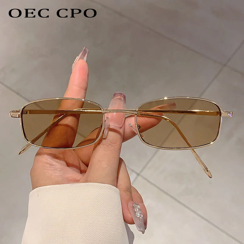 

OEC CPO Fashion Rectangle Women Sunglasses for Men Retro Trending Metal Candy Color Sun Glasses Female Shades UV400 Eyewear