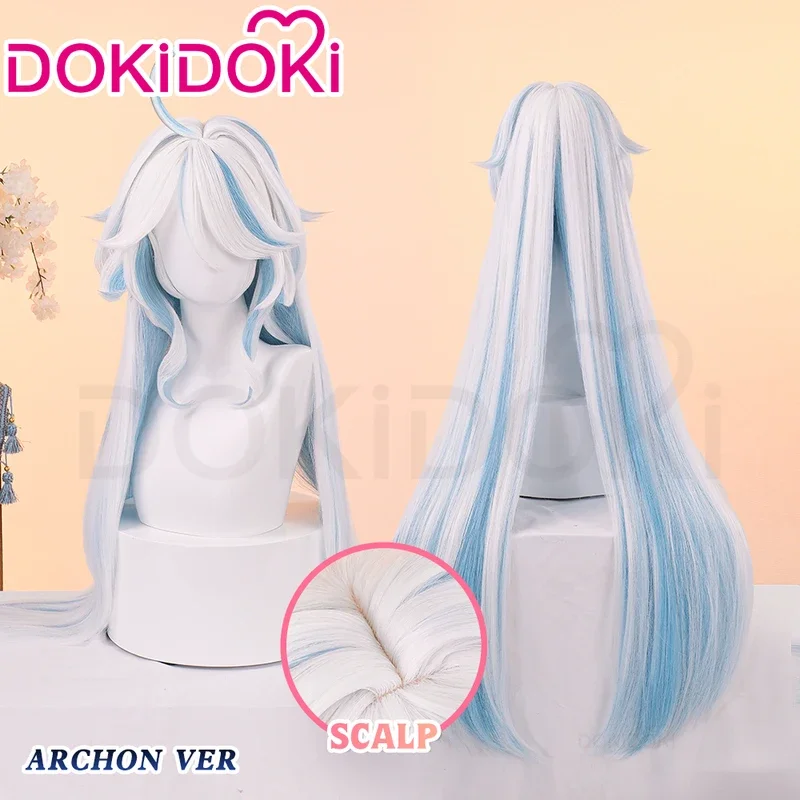 Focalors-Perruque de jeu Genshin Impact, DokiDoki Fontaine Hydro God Archon, cheveux longs bleus pour femmes, 100cm, en stock