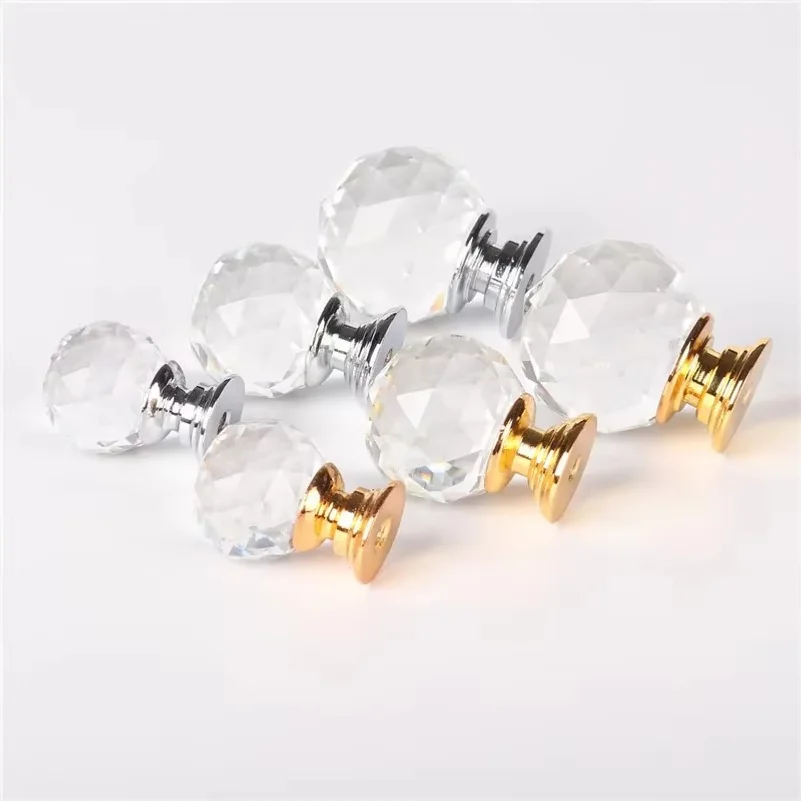 20mm 30mm 40mm 50mmCrystal Ball Design Clear Crystal Glass Knobs Cupboard Drawer Pull Kitchen Cabinet Wardrobe Handles Hardware