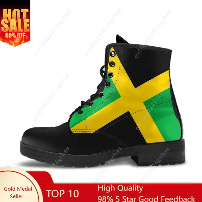 Jamaican Flag Leather Boots, Handcrafted Custom Print, Men's Women's Winter Boots