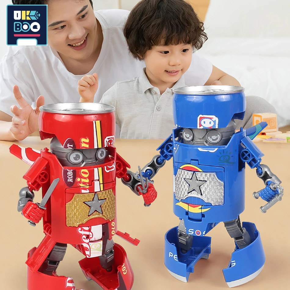 UKBOO Deformed Soda Robot Action Figures Can Mecha Creative Warrior Model Deformation Educational Toys for Children Boys Gift