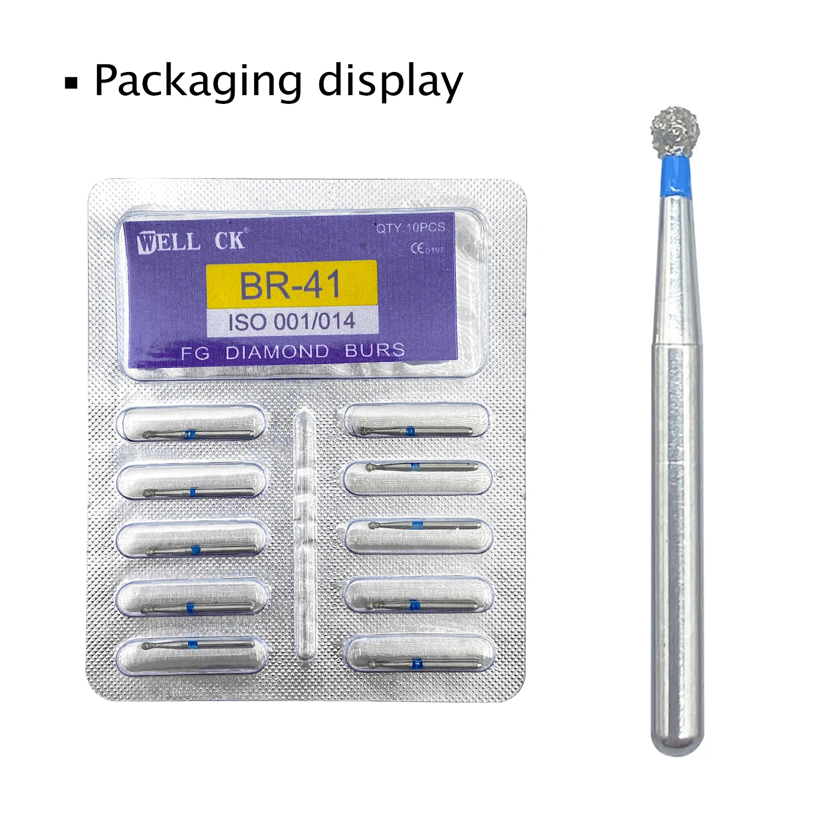 10pcs WELLCK Dental Diamond Burs Drill FG Dia-burs 1.6mm Shank for High Speed Handpiece Burs