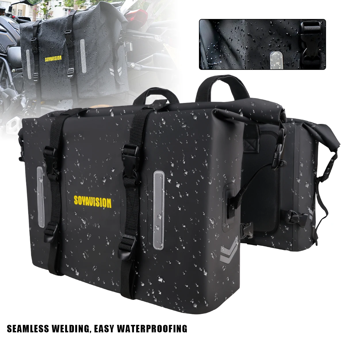 1 Pair 60L Universal Motorcycle Side Bag Anti-fall Saddle Tail Rear Bag Travel Luggage Storage Bag