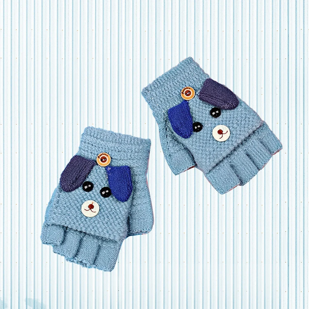 1 paio di guanti caldi in maglia per bambini guanti invernali foderati in pile per bambini morbidi ed elasticizzati protezione completa delle dita per la stagione fredda all'aperto