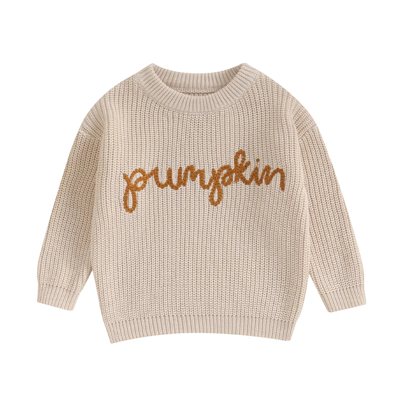 

Toddler Girls Autumn Winter Knit Sweater Long Sleeve Crewneck Letter Embroidery Pullover Knitwear