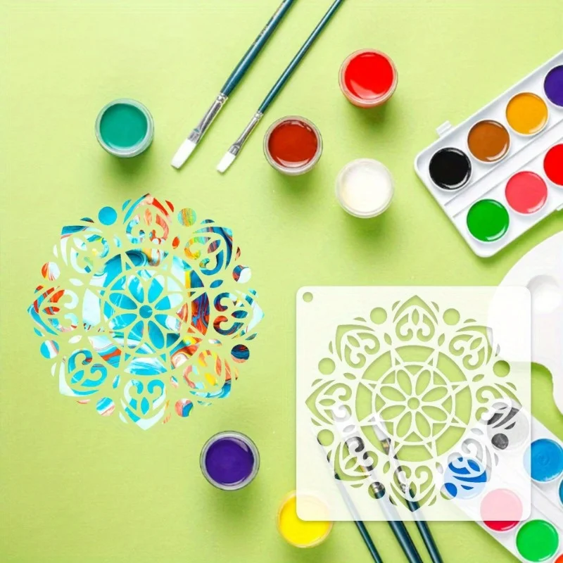 12-Piece Mandala Dotting Stencils Kit - Reusable & Washable PET Plastic Painting Templates for DIY Home Decor and Crafts view 3
