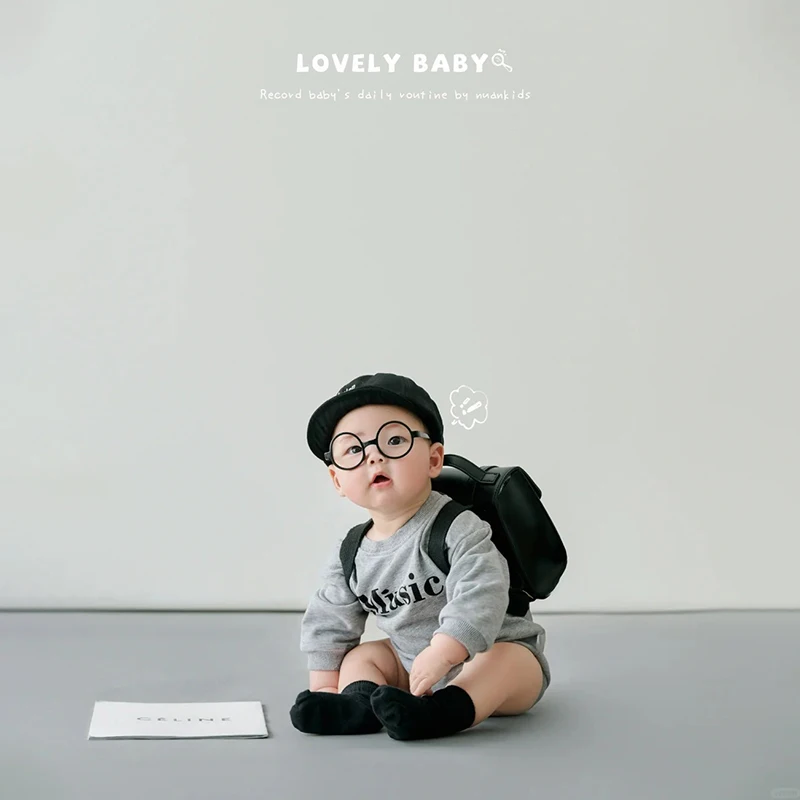 Ins Style Abbigliamento fotografico per bambini Puntelli a tema grigio Set 3-9 mesi Foto per bambini Prendendo abbigliamento Accessori per riprese fotografiche artistiche