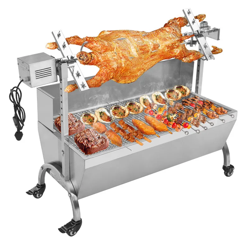 60kg Stainless Steel Pig Spit Roaster Charcoal Barbecue Machine With Electric Automatic Motor Rotisserie BBQ Grills