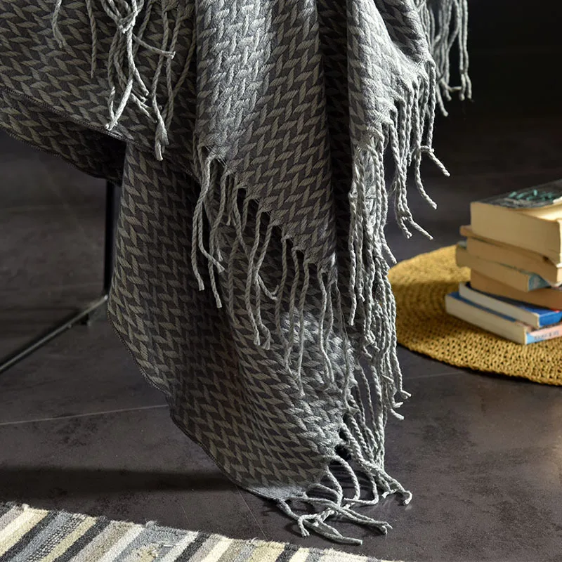 INS divano coperta nappa motivo geometrico coperta grigia mobili sedia prodotto fotografia decorazione puntelli sfondo panno