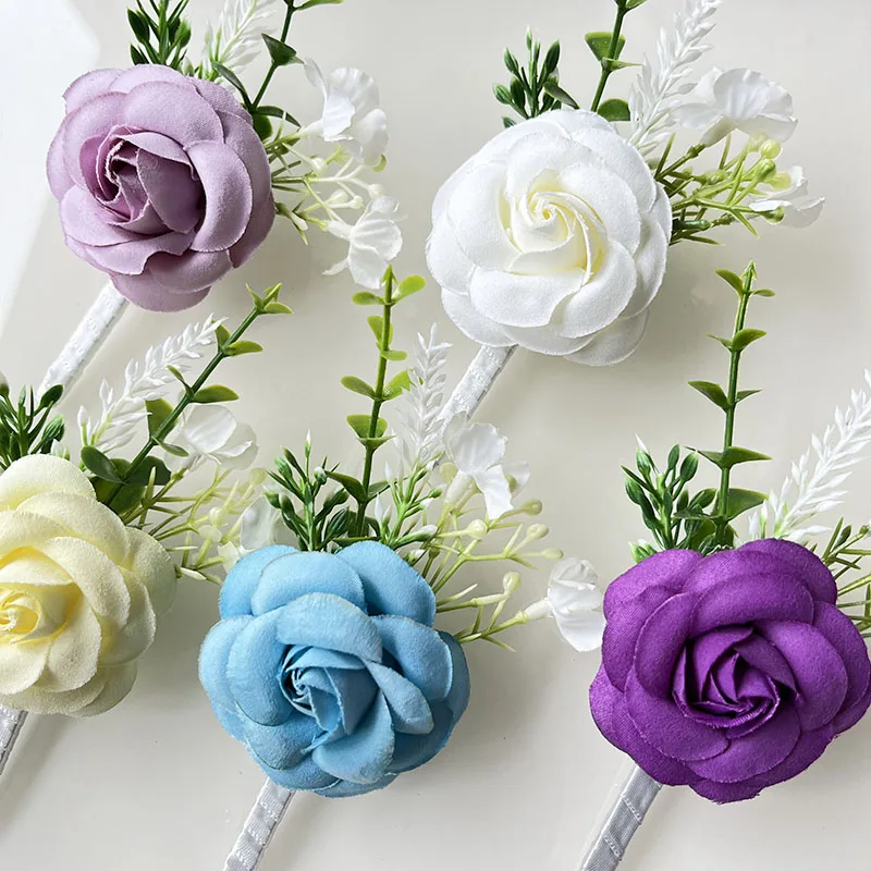 Mannen Boutonniere Corsage Bruidegom Accessoires Voor Bruiloft Broche Bloemen Zijde Rozen Bruidsjonkers Knoopsgat Reversspeldjes Bruiloft Bloemen