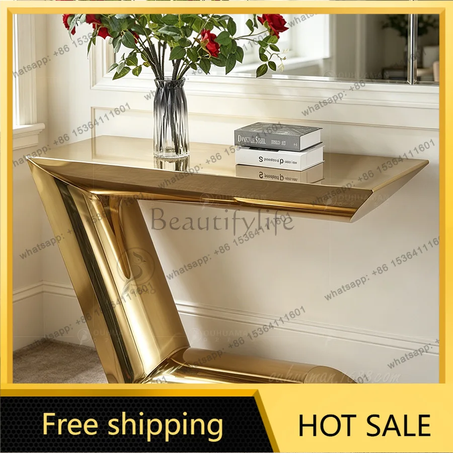 LS Italian entry stainless steel rock slab entrance table Light luxury simple modern bright entrance table