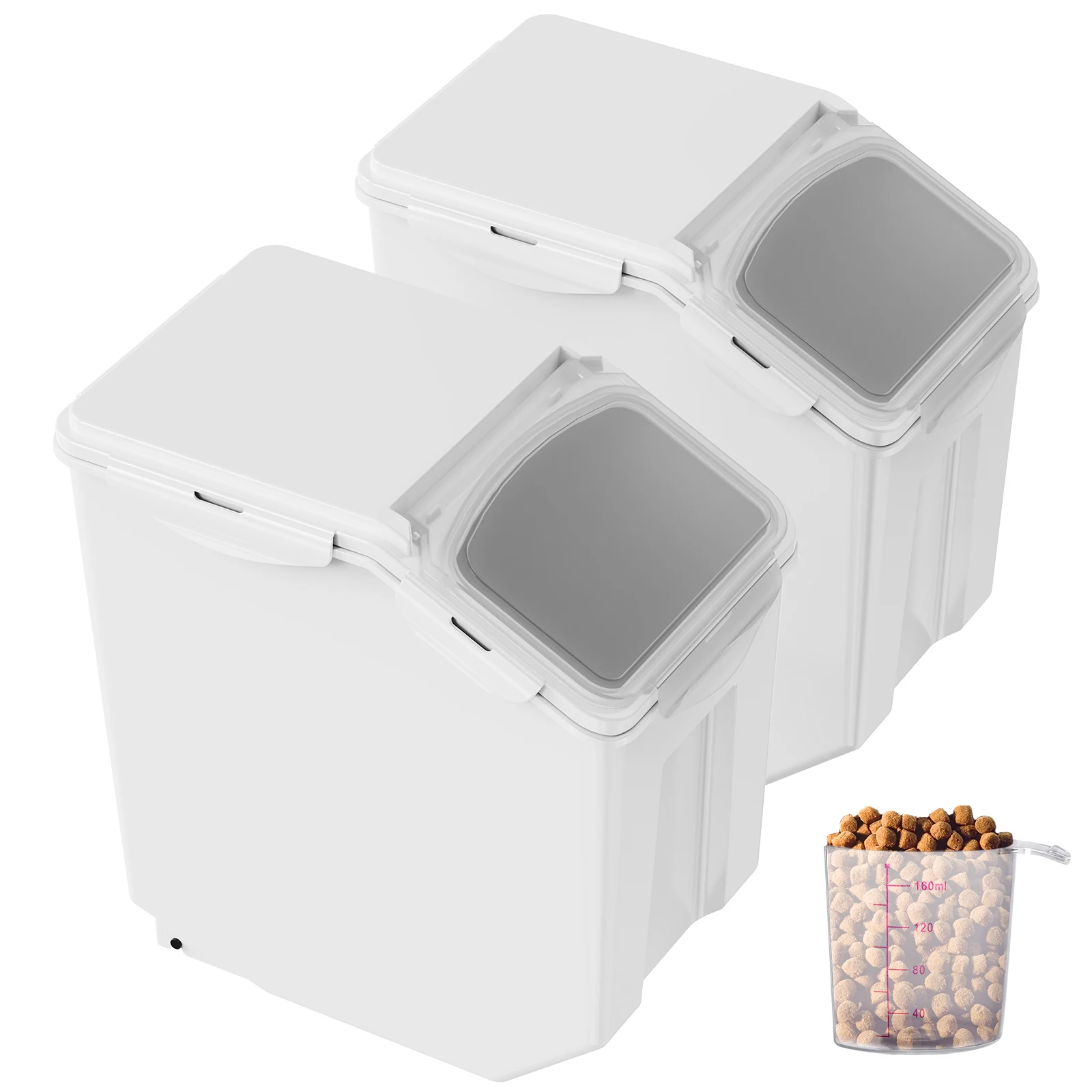 SucceBuy Ingredient Storage Bin 2 x 15L Dispenser Bin with 2 Measuring Cups and Airtight Lid PP Material Rice Cereal Flour Bin