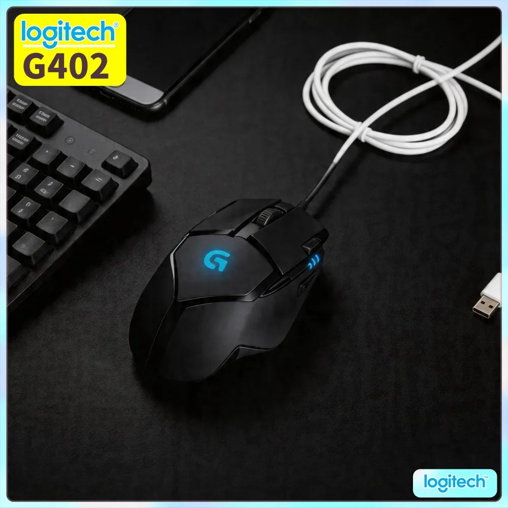 Logitech G402 Hyperion Fury Wired Mouse 4000 DPI On-The-Fly Switch 500 IPS 8 Buttons 1Ms Response Anti-Slip Grips
