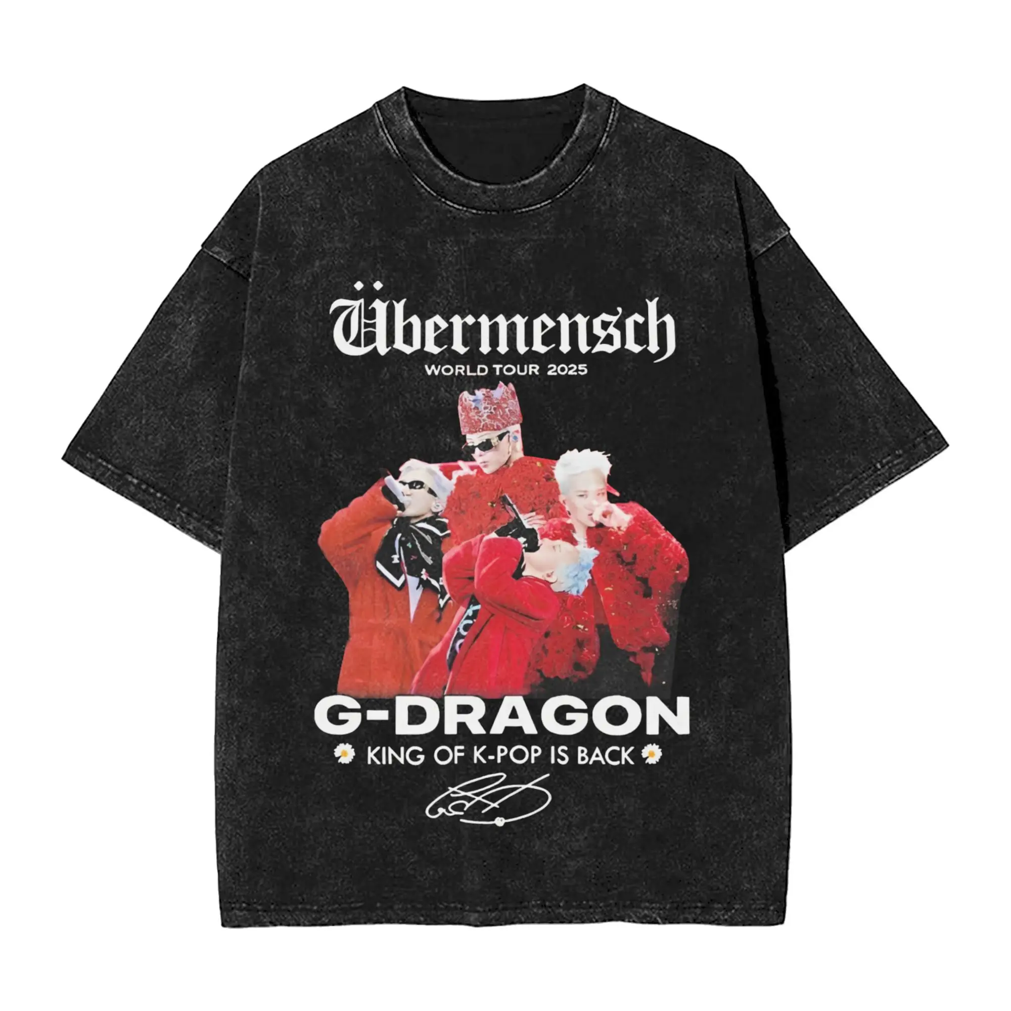 Ubermensch Gdragon World Tour 2025 تي شيرت للرجال تي شيرت قطني عتيق برقبة دائرية تي شيرت بأكمام قصيرة ملابس مقاس كبير