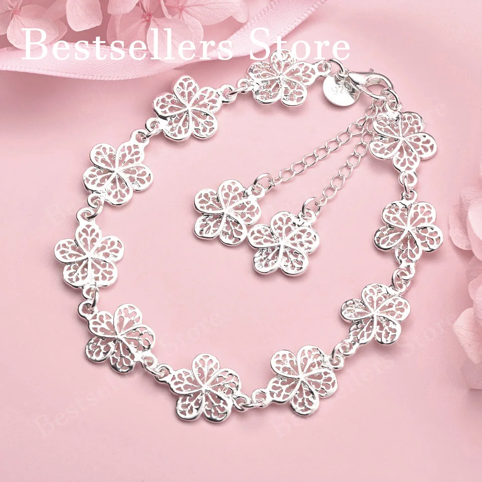 

925 sterling silver 8-inch exquisite flower bracelet for women's fashion wedding party jewelry accessories