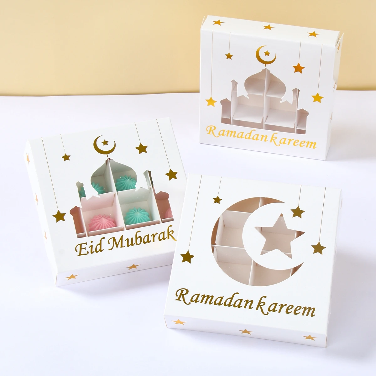 Eid Mubarak Hollow Out Cake Boxes Ramadan Kareem Decorations 2024 For Home Islamic Muslim Festival Eid Al-Fitr Party Supplies