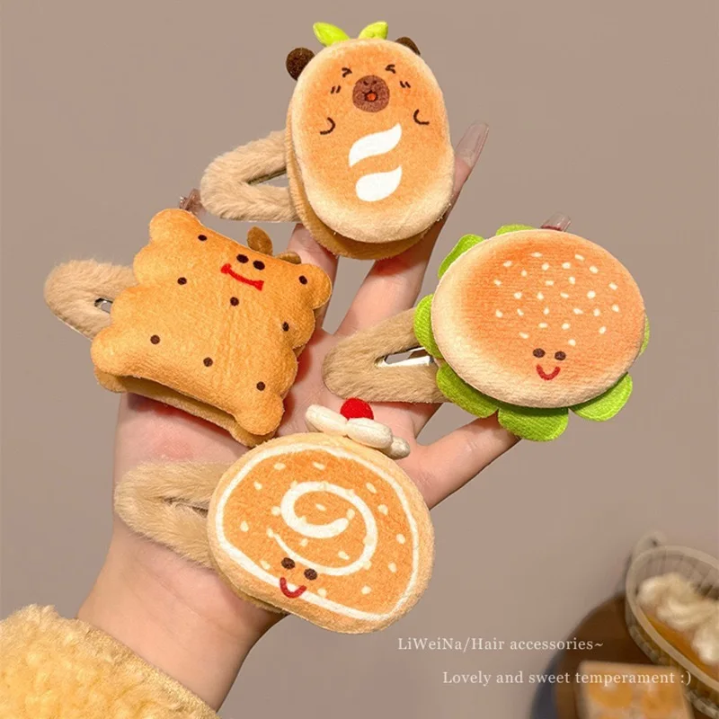 

Brown Cartoon Cute Hamburger Hair Clip Girls Bangs Clip Toast Bread Hairpin Children BB Clip Hair Accessories