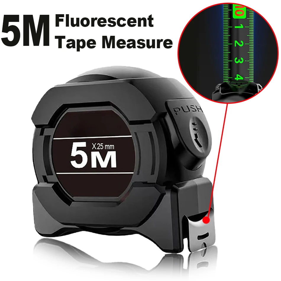 5-10m Tape Measure Black Fluorescent Tape Measure High Precision Shockproof Wear-resistant, Thickened Tape Measure