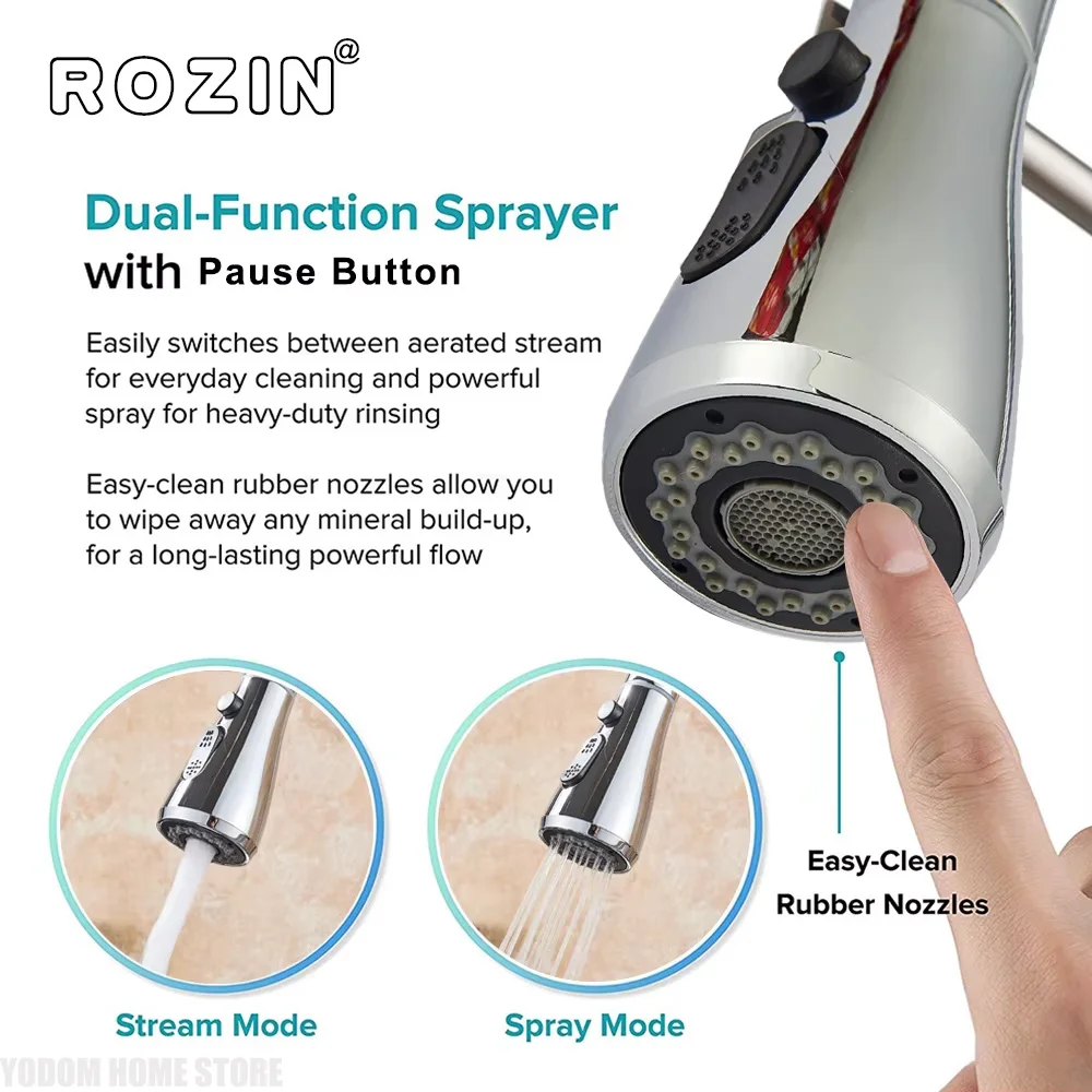 Chrome Kitchen Faucet Deck Mounted Pull Out Spout Kitchen Sink Mixer Tap Single Level Stream Sprayer Nozzle Mixer Tap