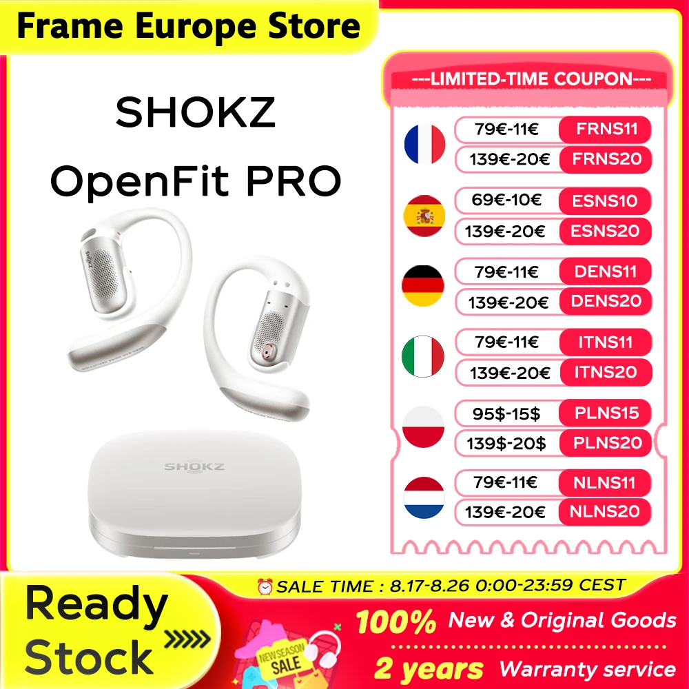 SHOKZ OpenFit Pro Kabellose Kopfhörer mit Free-Ears-Geräuschunterdrückung, Dolby Atmos, kraftvollem Bass, 50 Std. Spielzeit, klaren KI-Anrufen, für Sport und Arbeit, Bluetooth 6.1, IP55, T010, Neu